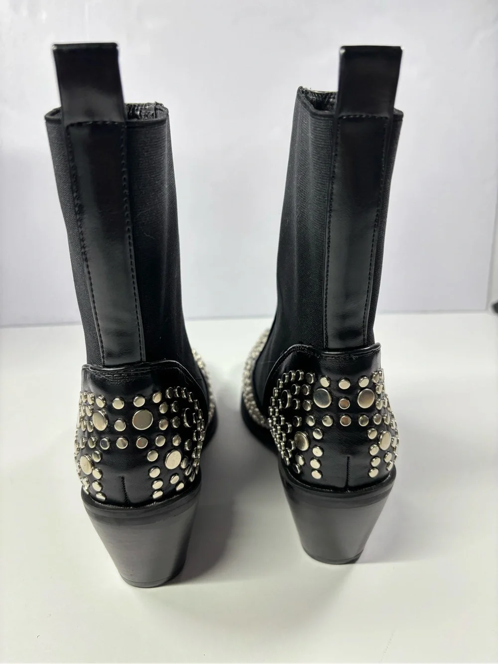 ✨Sergio Todzi Women’s Black Studded Ankle Boots Pointed Chelsea Cowboy Size 38